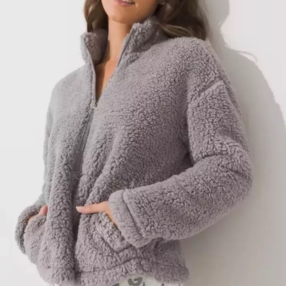 Soma  Sherpa Half-Zip Pullover Fleece Jacket Small Large Gray Teddy Pullover